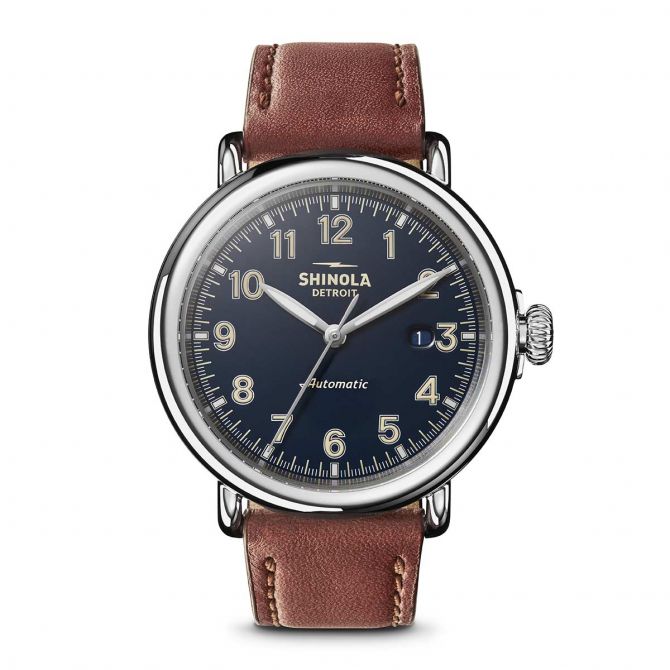 Shinola Runwell 45mm Automatic Men's Watch, Midnight Blue and Tan Dial