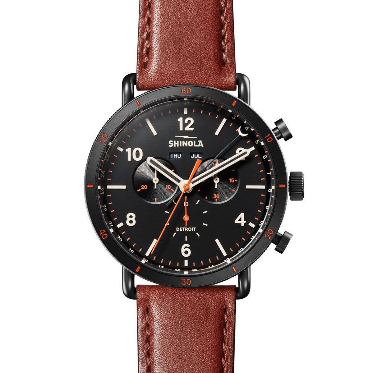 Shinola Canfield Sport 45mm Men's Watch, Black and Orange Dial