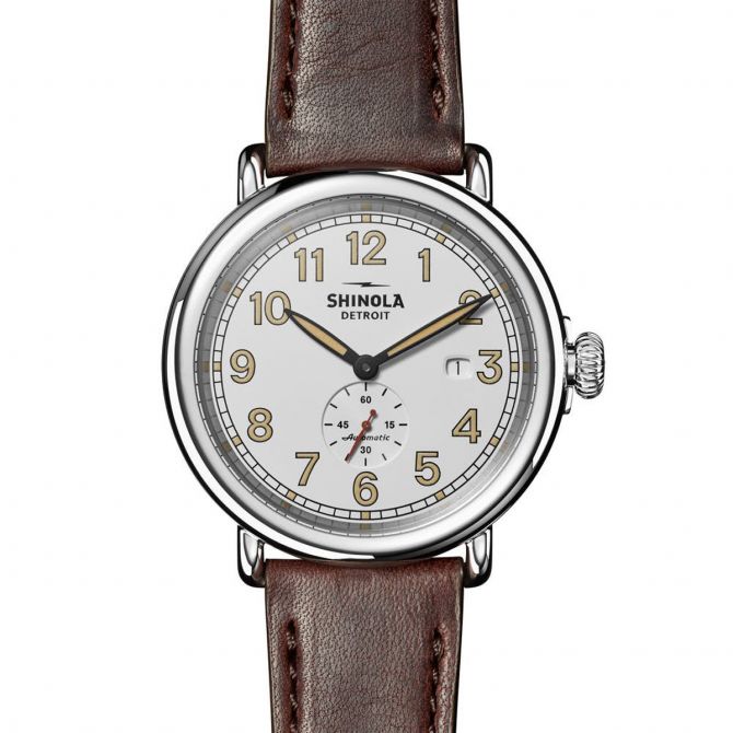 Shinola Station Agent Automatic 45mm Watch, White and Gold Dial