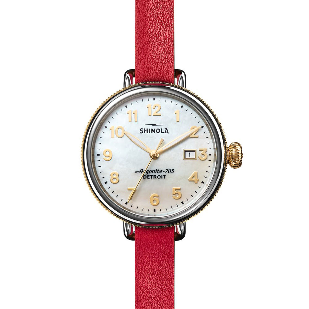 Shinola Birdy 38mm Watch, White and Yellow Dial