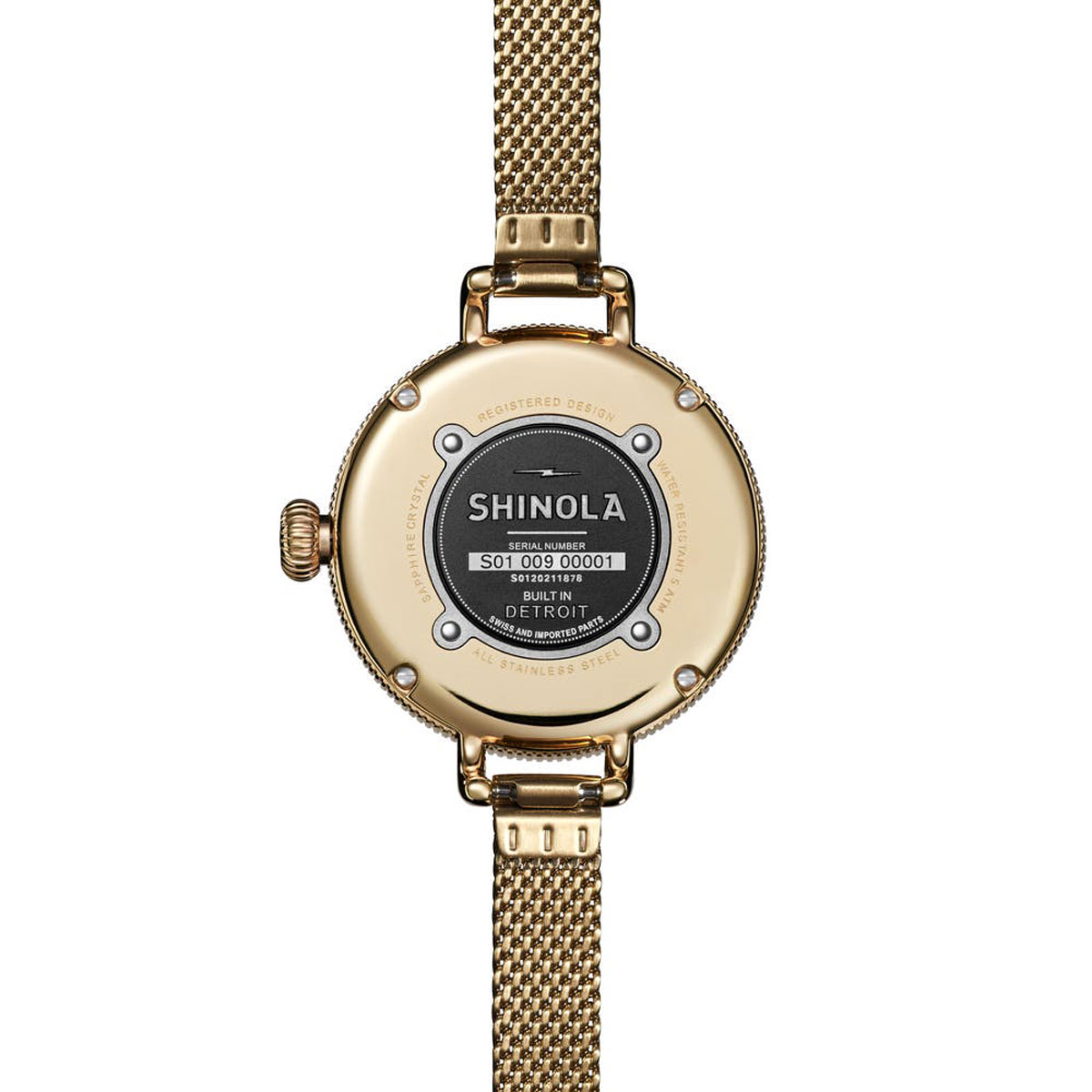 Shinola Birdy 34mm Gold Tone Mesh Women's Watch, Rose Gold Dial
