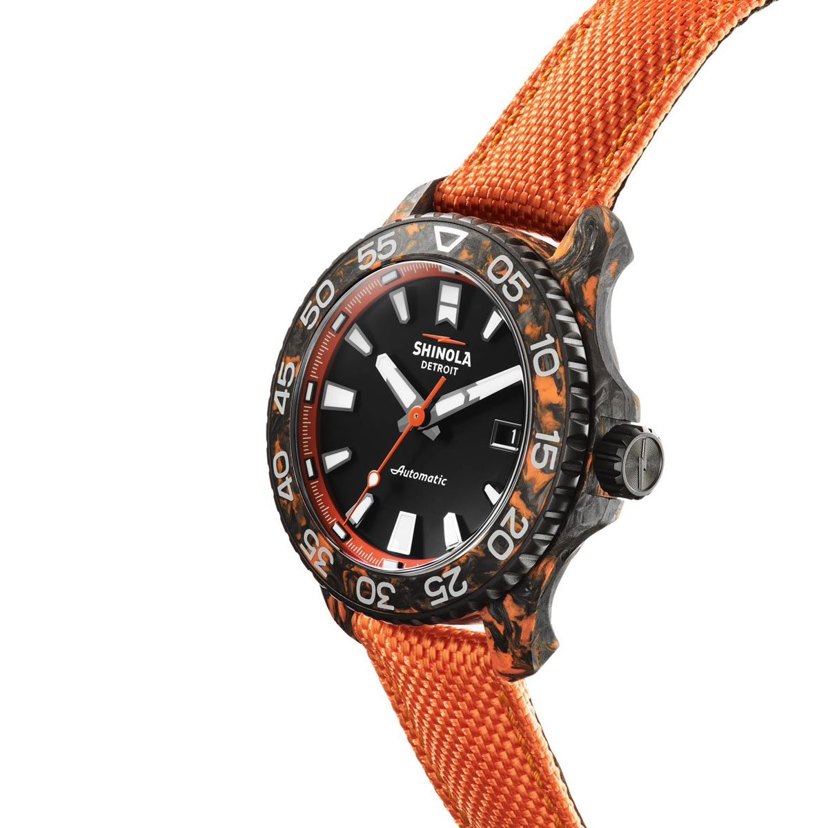 Shinola Forged Carbon Monster Automatic 45mm Watch, Black Dial