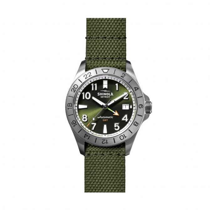 Shinola Monster GMT Automatic 40mm Watch, Dark Olive Dial