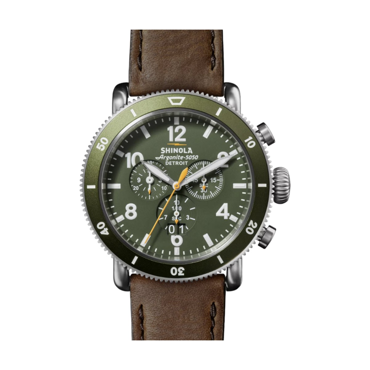 Shinola Runwell Sport Chronograph 48mm Men's Watch, Dark Olive Green Dial