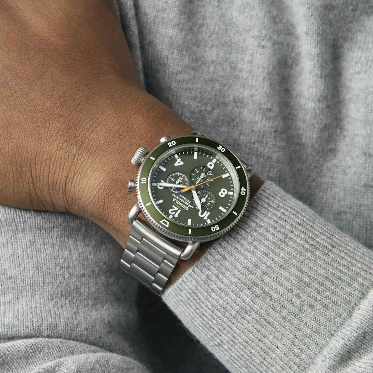 Shinola Runwell Sport Chronograph 48mm Men's Watch, Dark Olive Green Dial