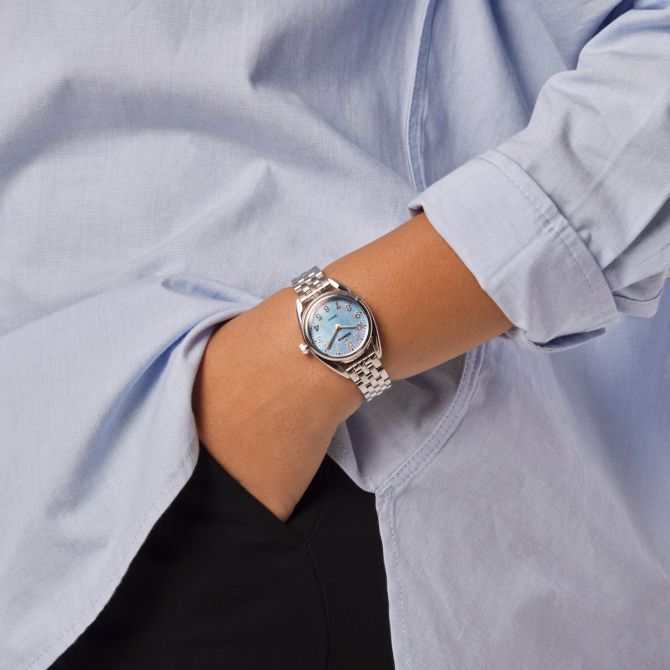 Shinola Silver Watch with Blue Mother-of-Pearl Dial Shinola Runwell 36mm Cadet Blue Mother of Pearl Dial  main image 4