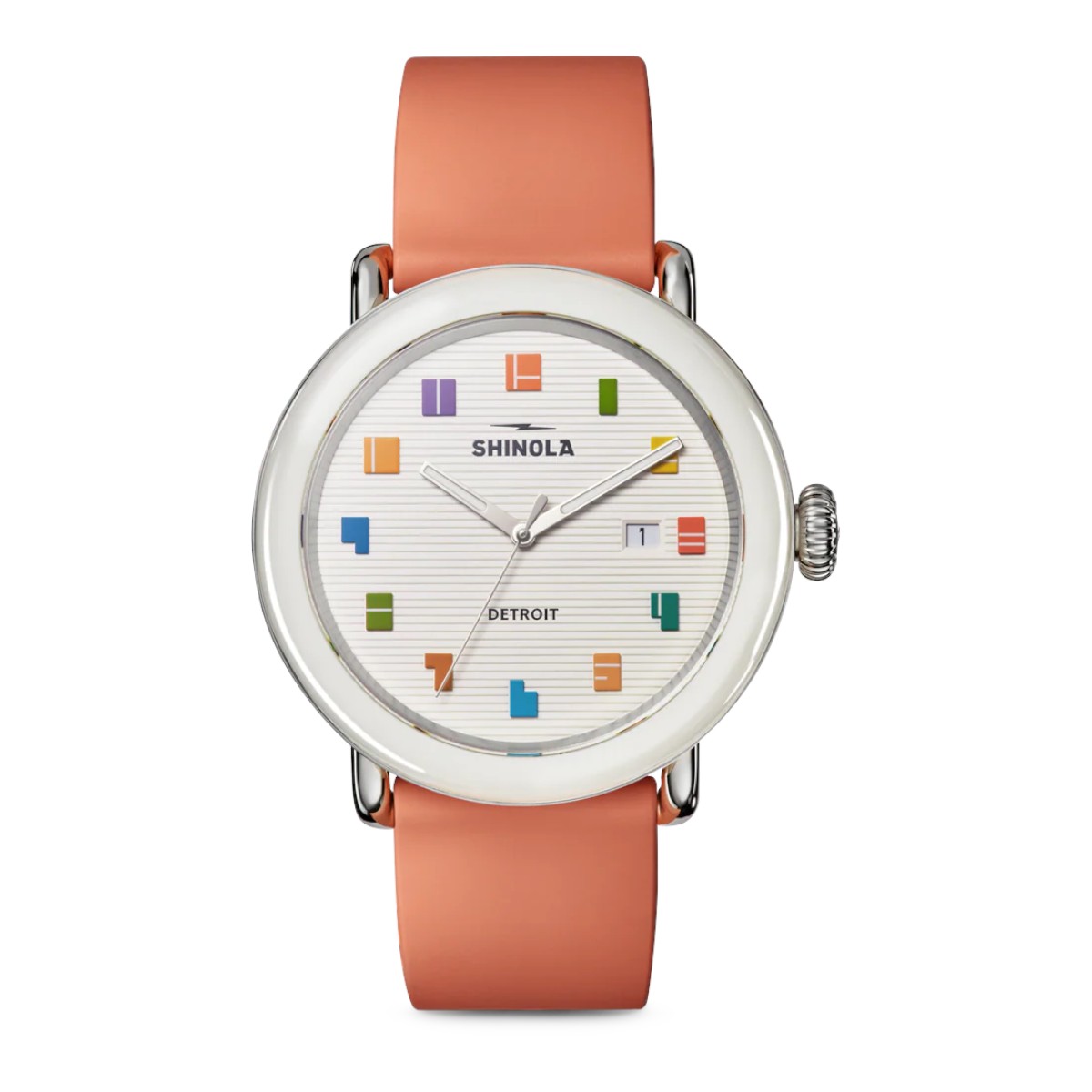 Shinola Detrola 41mm Women's Watch, Grey Stripe Dial and Peach Band