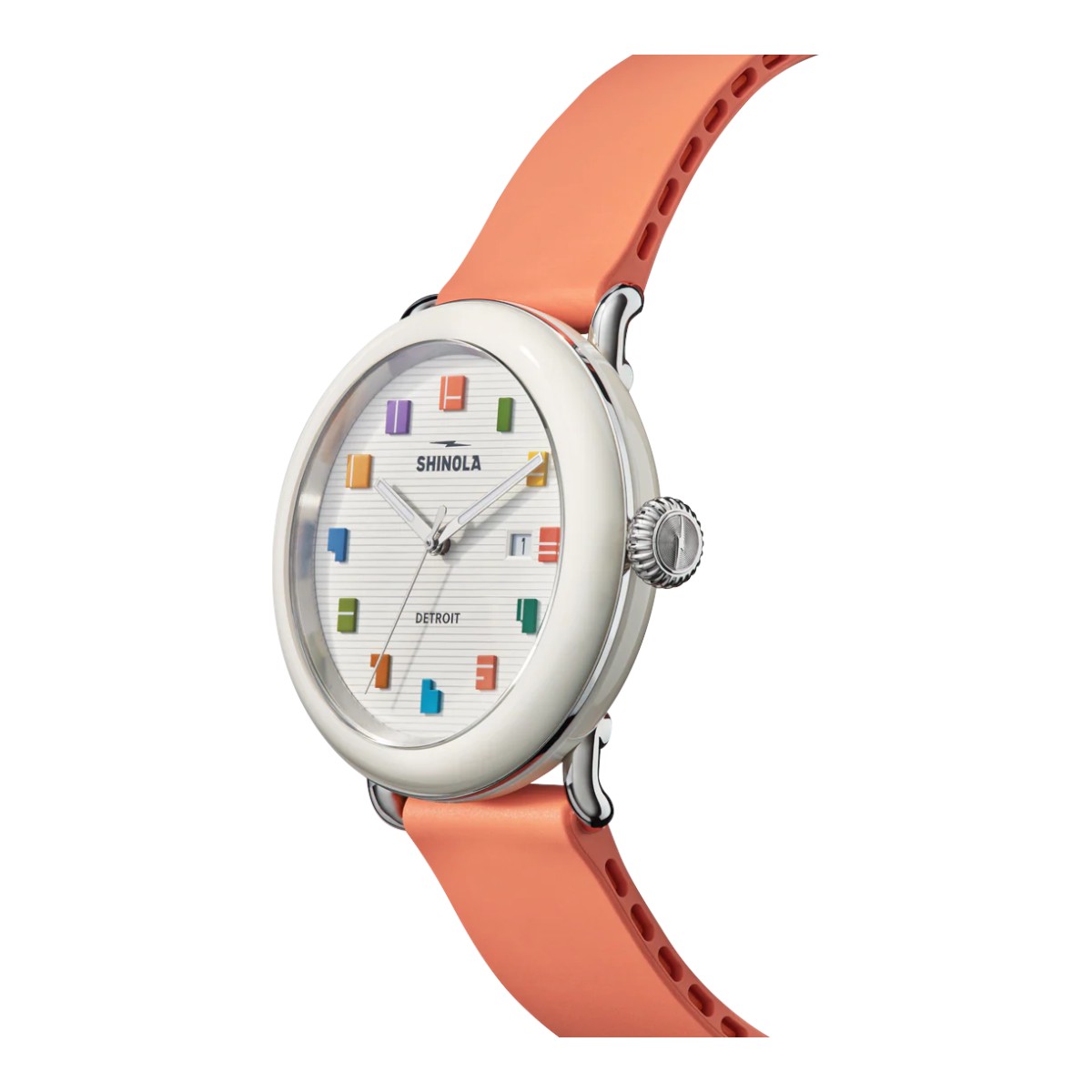 Shinola Detrola 41mm Women's Watch, Grey Stripe Dial and Peach Band