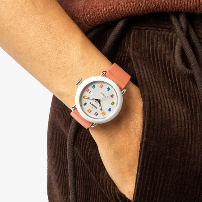 Shinola Detrola 41mm Women's Watch, Grey Stripe Dial and Peach