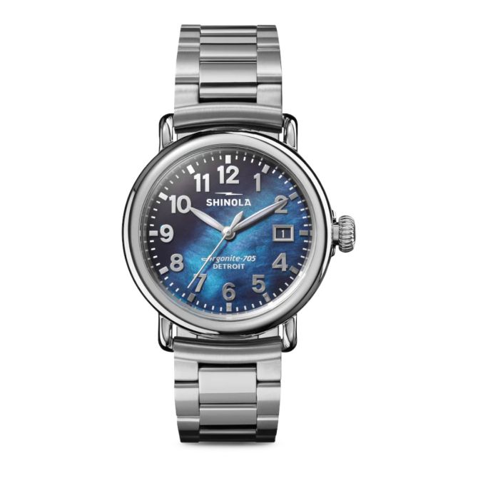 Shinola Runwell 36mm Men's Watch, Cadet Blue Mother of Pearl Dial