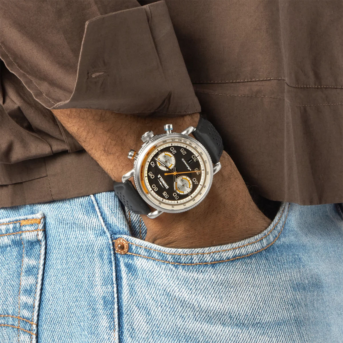 Shinola Canfield Speedway Open Road Automatic Chronograph 44mm Men's Watch, Black Dial