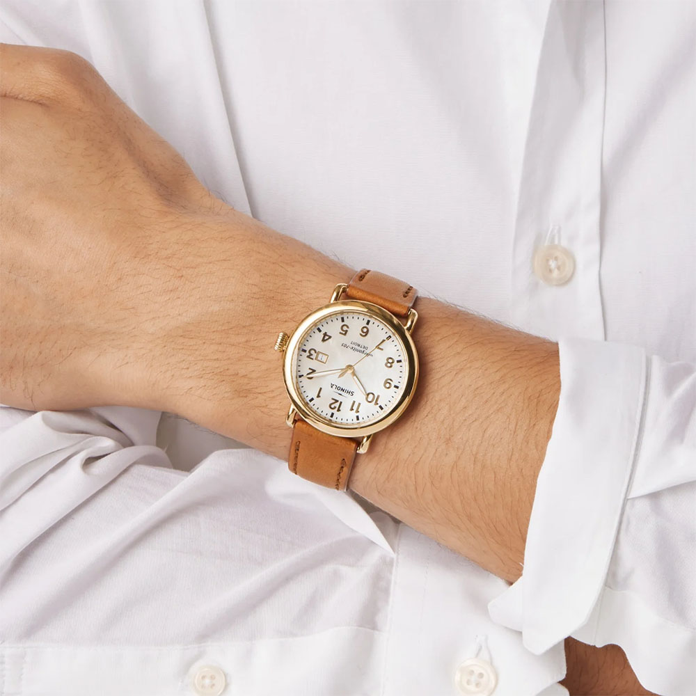 Shinola Runwell Date 41mm Women's Watch, White Mother of Pearl Dial