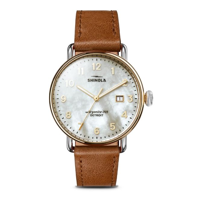 Shinola Canfield 38mm Leather Watch, White Mother of Pearl Dial