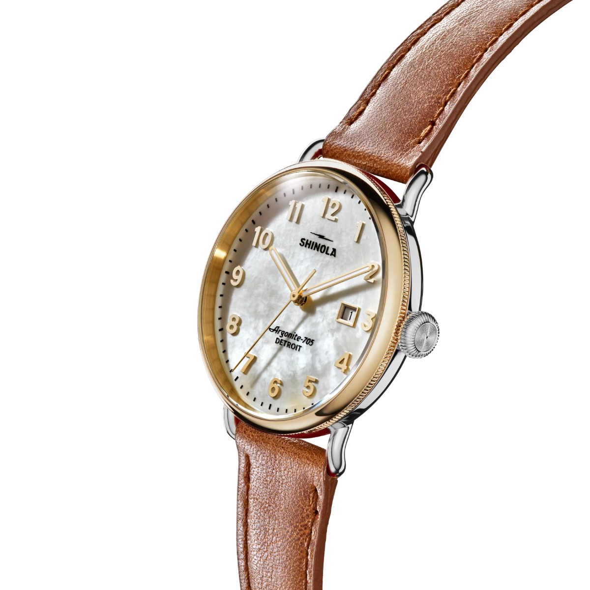 Shinola Canfield 38mm Leather Watch, White Mother of Pearl Dial