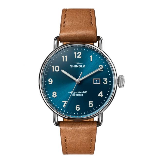 Shinola Canfield 38mm Men's Watch, Astro Blue Dial and Brown Leather Strap
