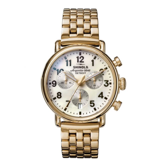 Shinola Runwell Chronograph 37mm Women's Watch, White Mother of Pearl Dial
