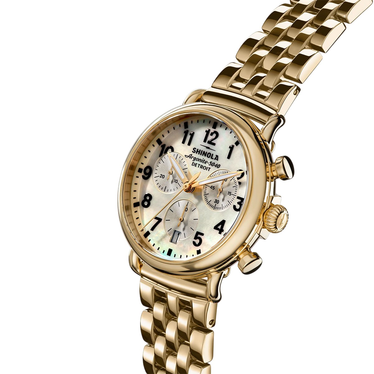 Shinola Runwell Chronograph 37mm Women's Watch, White Mother of Pearl Dial