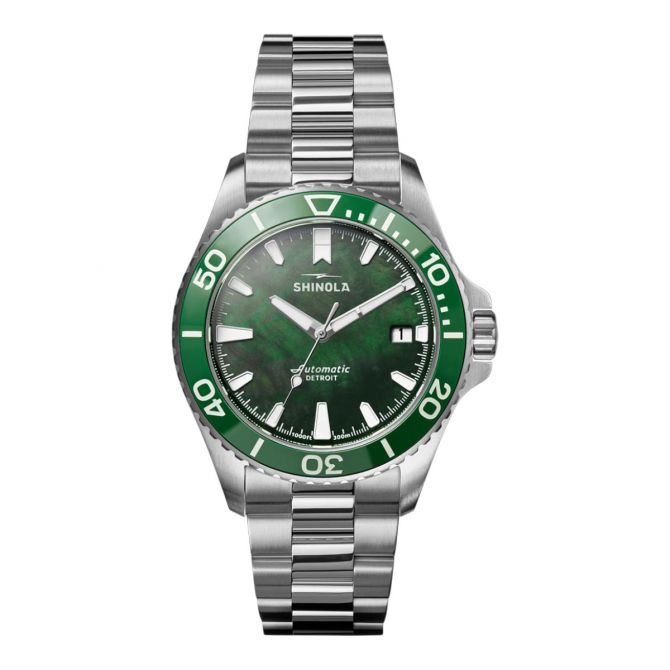 Shinola Lake Ontario Monster Automatic Dive 39mm Men's Watch, Green Mother of Pearl Dial