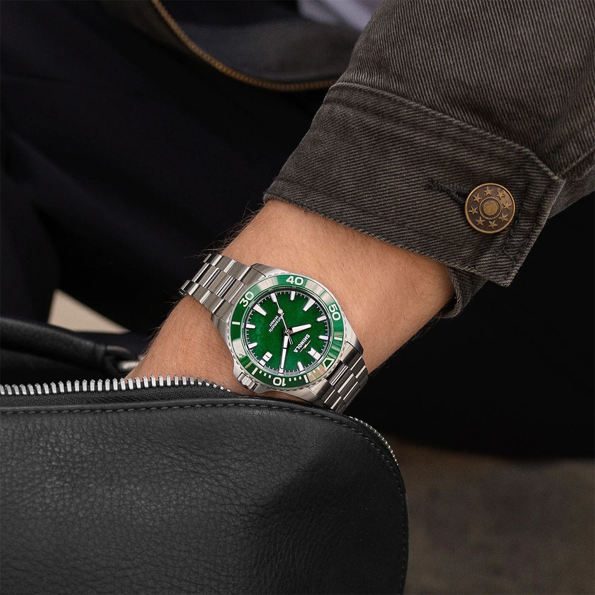Shinola Lake Ontario Monster Automatic Dive 39mm Men's Watch, Green Mother of Pearl Dial