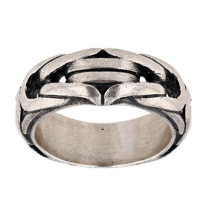 John Varvatos Sterling Silver Rounded Thin Chain Pattern Ring, Size 10