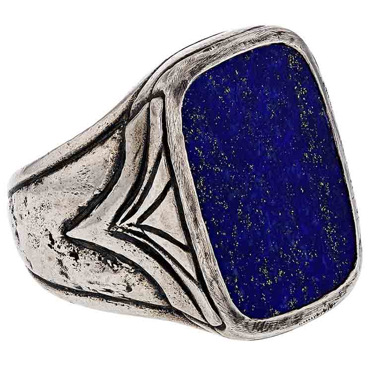 John Varvatos Sterling Silver Lapis Lazuli Rectangular Ring, Size 10