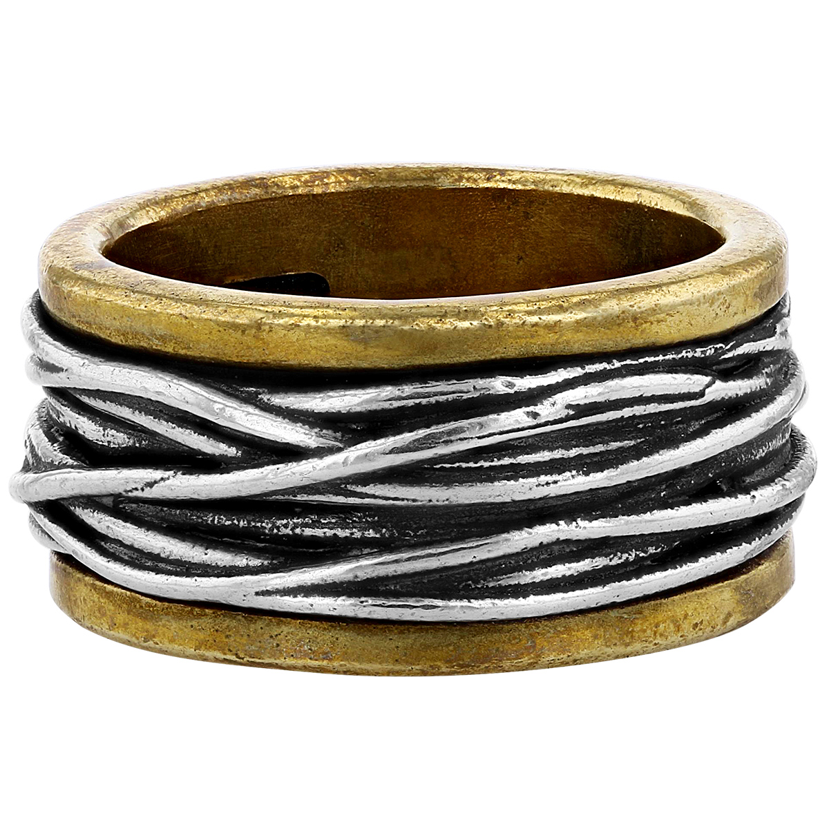 John Varvatos Artisanal Sterling Silver & Brass Ring, Size 10.5