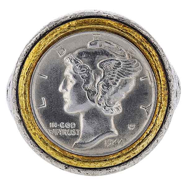 John Varvatos Silver & Brass Mercury Dime Ring