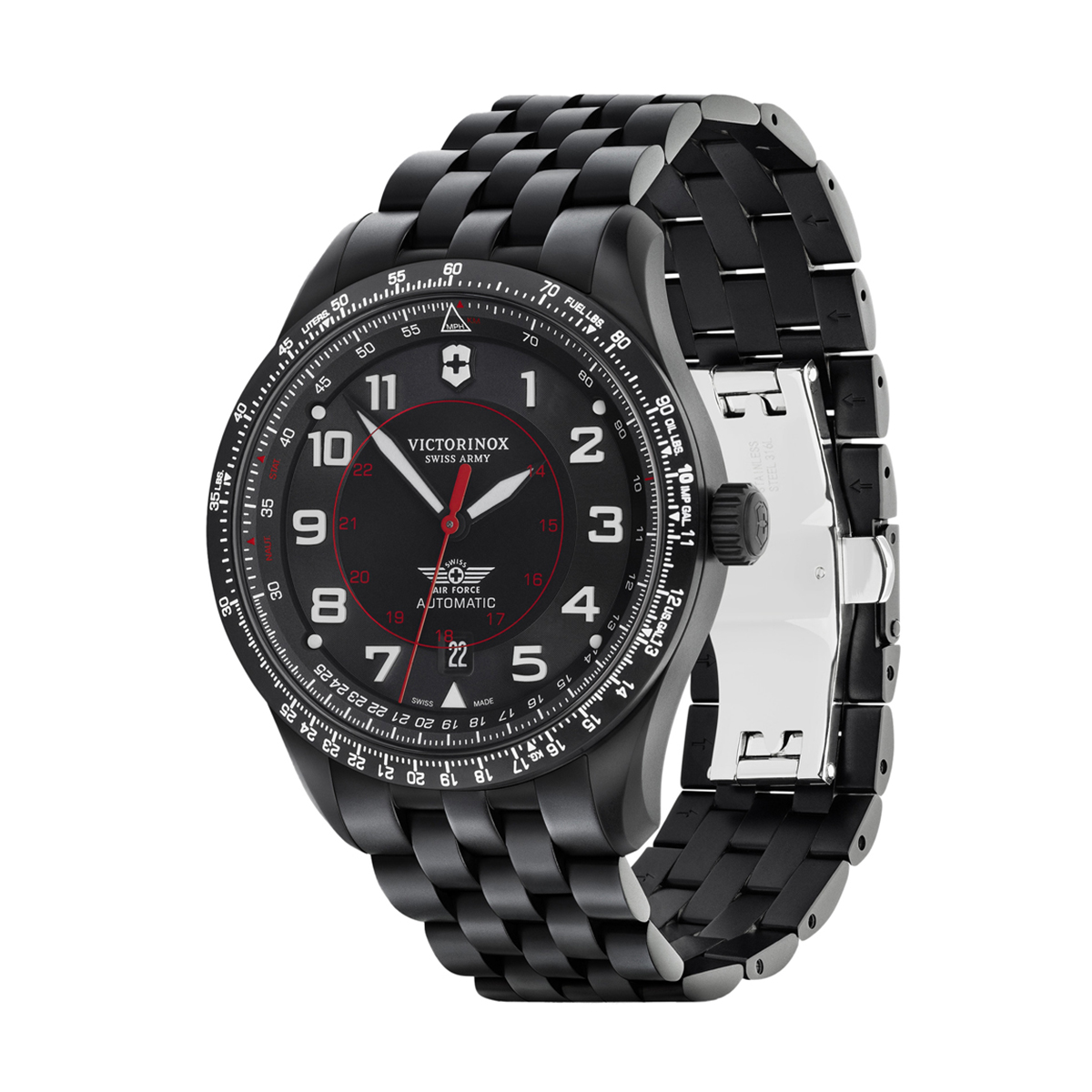 Victorinox Swiss Army Airboss Mechanical 42mm Watch, Black Band and Dial