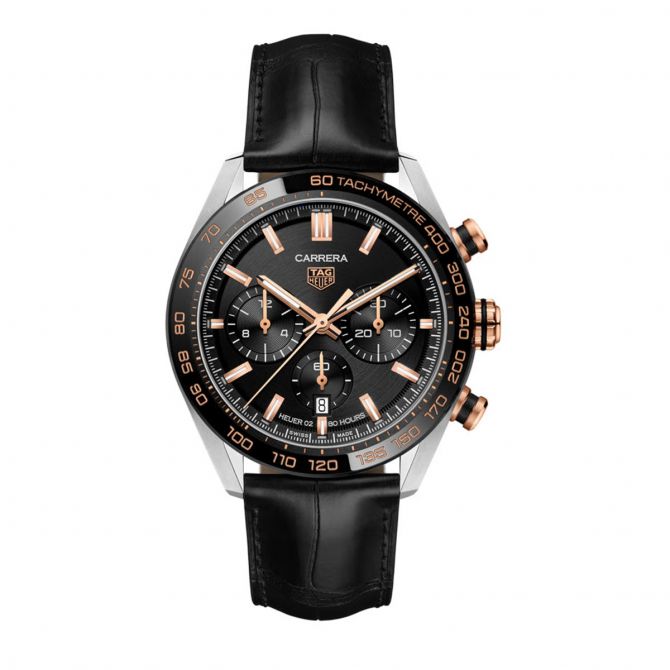 TAG Heuer Carrera 44mm Watch, Black and Rose Gold Dial  |  Borsheims