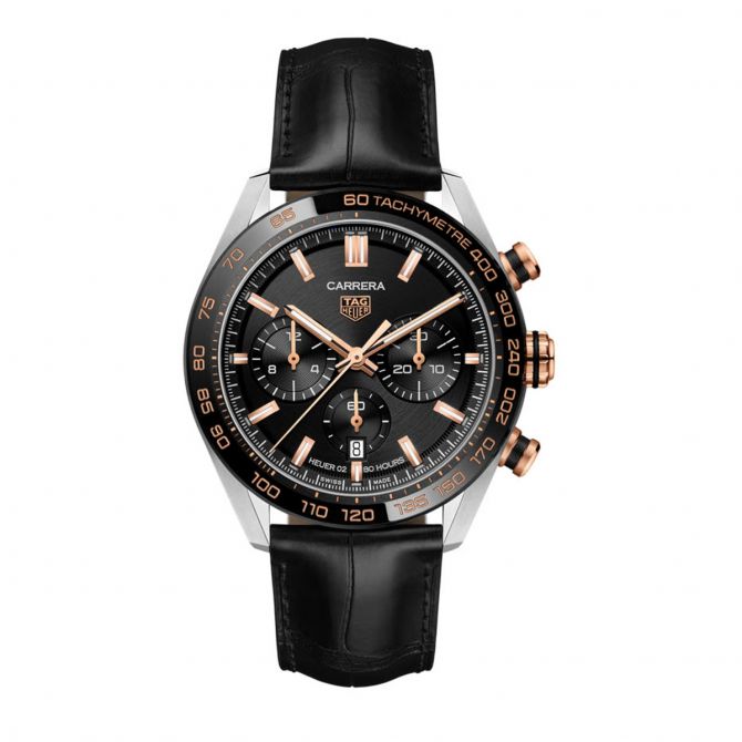 TAG Heuer Carrera 44mm Watch, Black and Rose Gold Dial