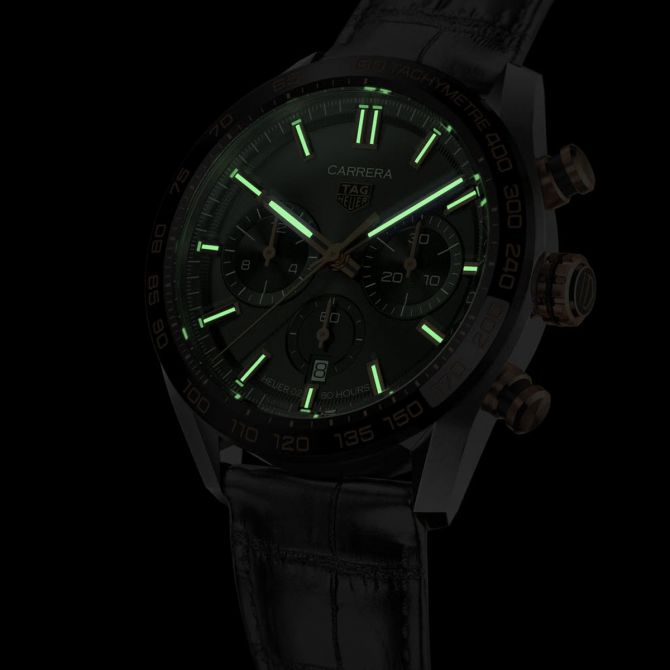 TAG Heuer Carrera 44mm Watch, Black and Rose Gold Dial