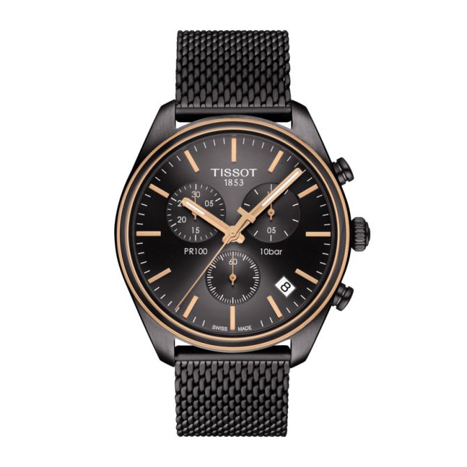 Tissot Black & Rose Tone Pr 100 Chronograph Watch