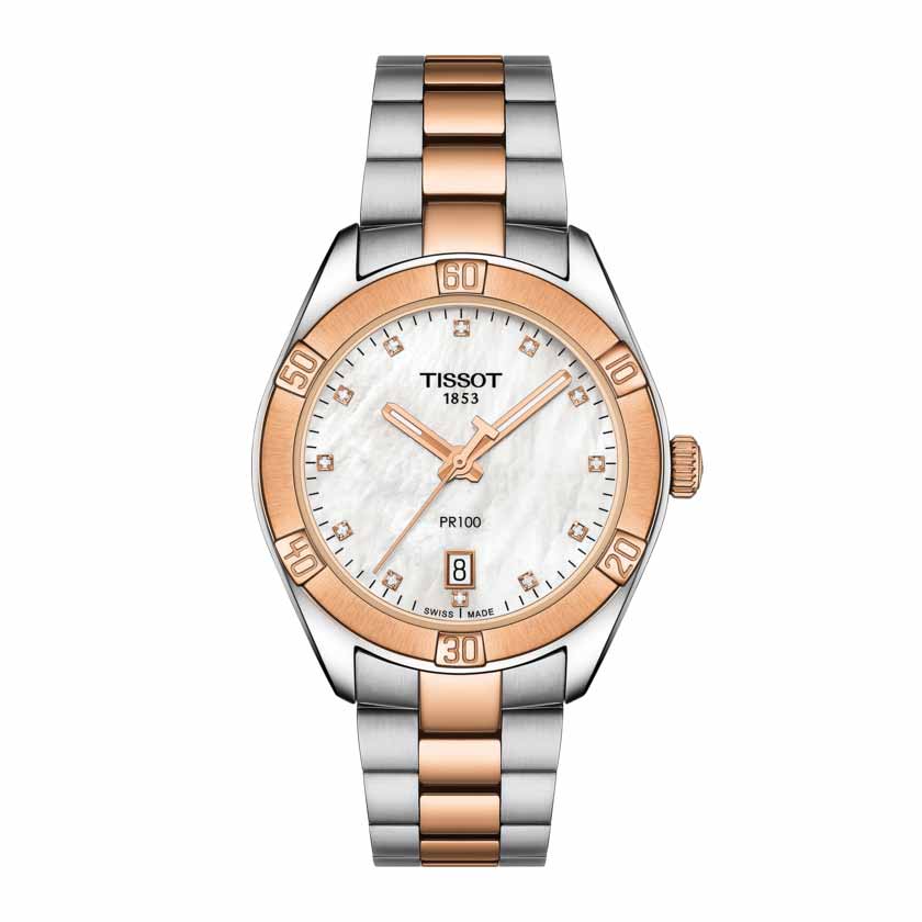 Tissot PR 100 Sport Chic 36mm Women's Watch, White Mother of Pearl Dial