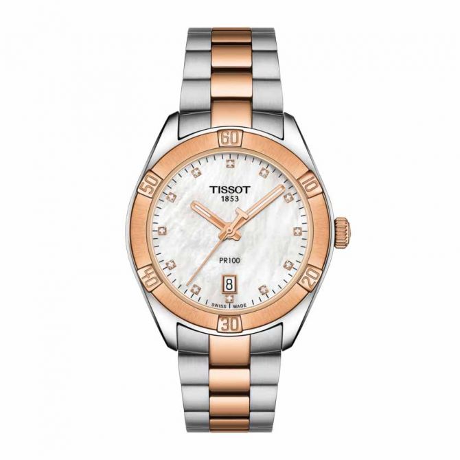 Tissot PR 100 Sport Chic 36mm Women's Watch, White Mother of Pearl Dial
