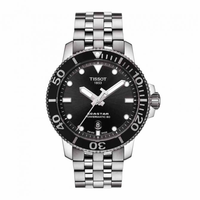 Tissot Seastar 1000 Powermatic 80 Watch, Black and White Dial