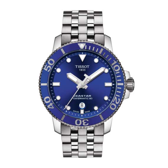 Tissot Seastar 1000 Powermatic 80 43mm Men's Watch, Blue and White Dial