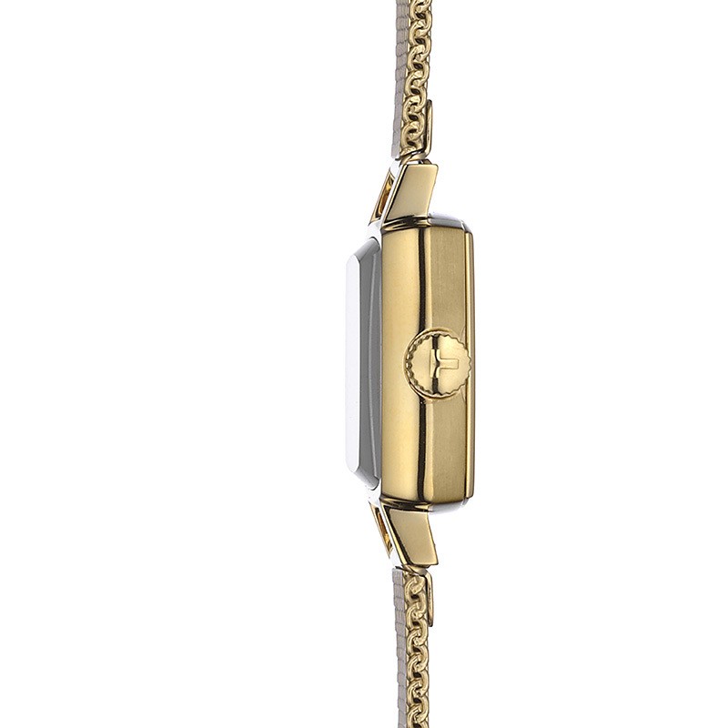 Tissot Lovely Square Watch, Silver Dial with Yellow Gold Strap