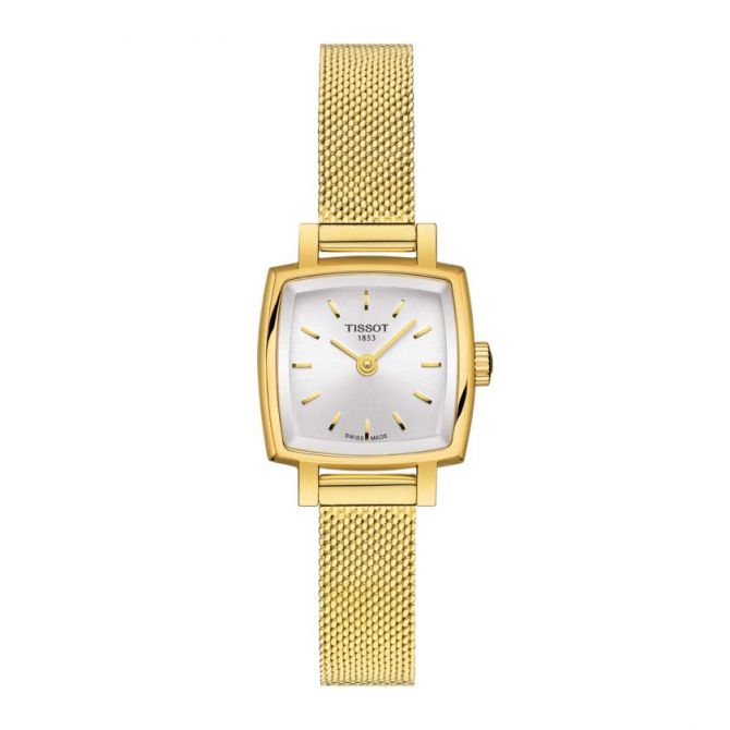 Tissot Lovely Square Watch, Silver Dial with Yellow Gold Strap