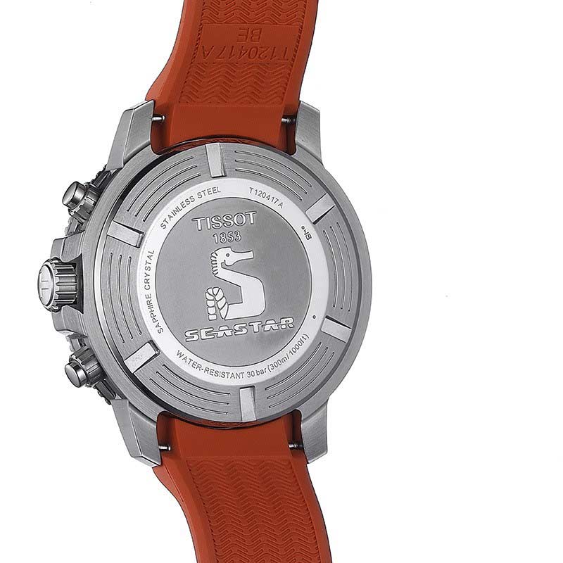 Tissot Seastar 1000 Powermatic 80 Watch, Black Dial with Orange Strap