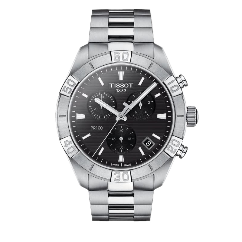 Tissot PR 100 Sport Men's 44mm Chronograph Watch, Brushed Black and Silver Dial