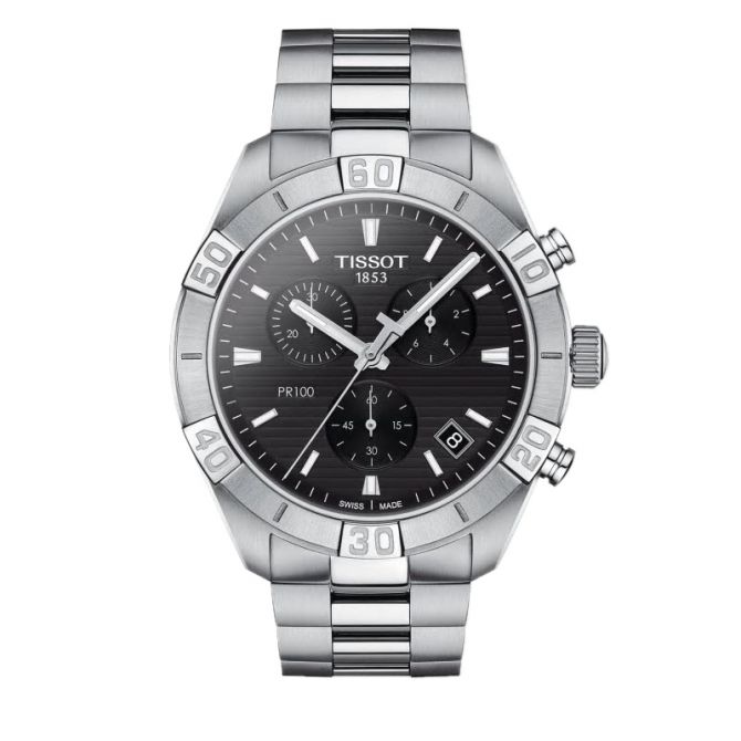 Tissot PR 100 Sport Men's 44mm Chronograph Watch, Brushed Black and Silver Dial