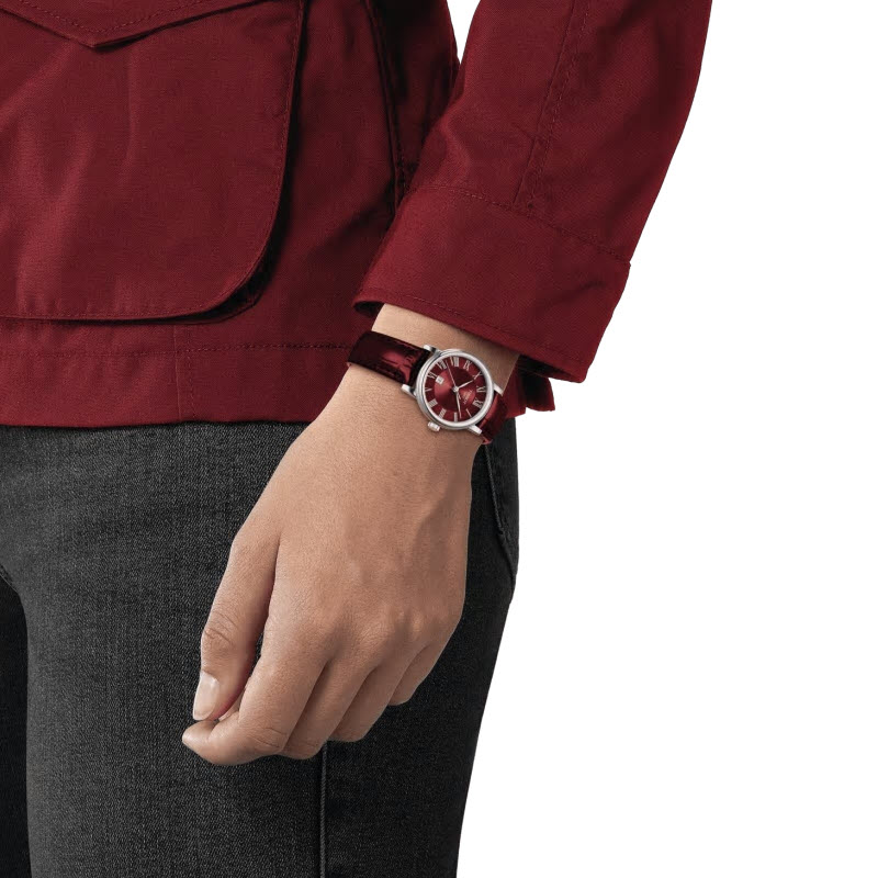 Tissot Carson Premium Women's 29mm Watch, Maroon and Silver Dial