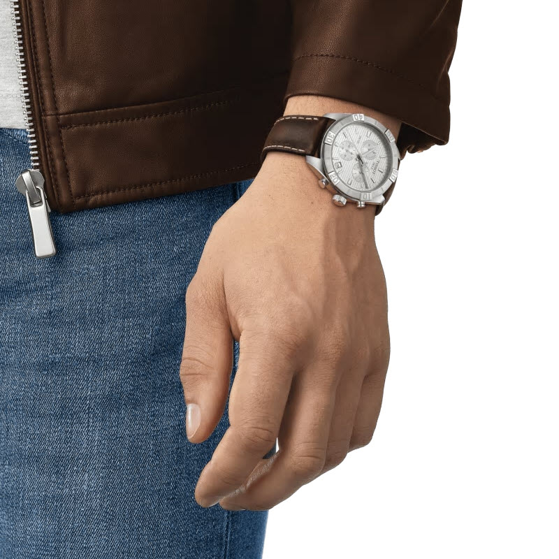 Tissot PR 100 Sport Men's 44mm Chronograph Watch, Silver Dial and Brown Band