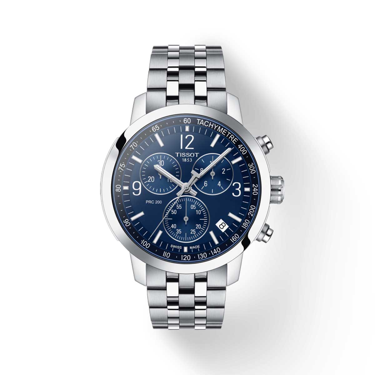 Tissot PRC 200 Chronograph 42mm Watch, Navy Blue Dial and Silver Link Band