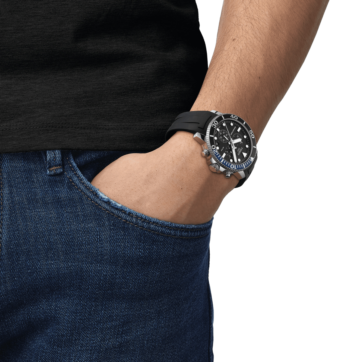 Tissot Seastar 1000 Quartz Chronograph 45.5mm Men's Watch, Black and Blue Dial
