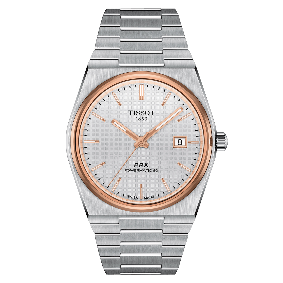 Tissot PRX Powermatic 80 40mm Watch, Silver and Rose Gold Pattern Dial