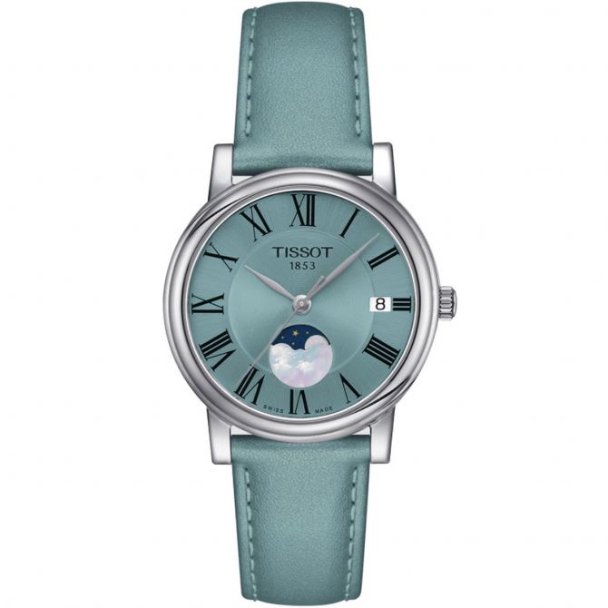 Tissot Carson Premium Lady Moonphase 32mm Women's Watch, Light Blue Dial