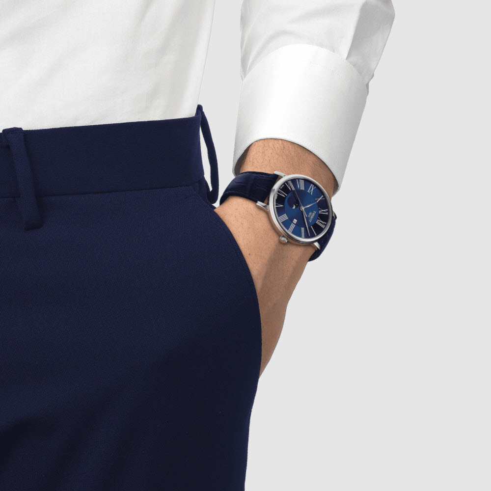 Tissot Carson Premium Gent Moonphase 40mm Watch, Blue Dial