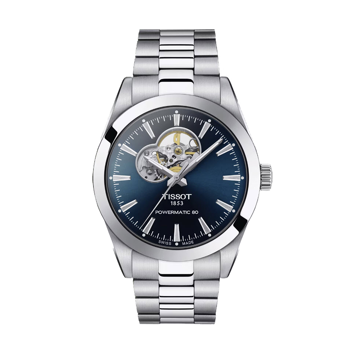 Tissot Gentleman Powermatic 80 Open Heart 40mm Men's Watch, Blue Dial
