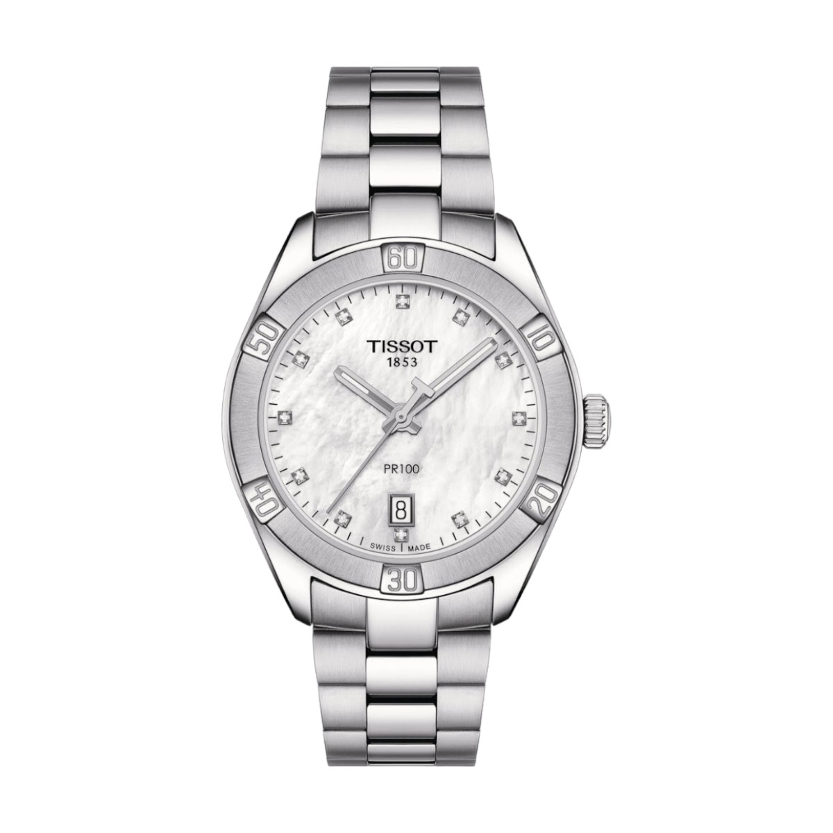 Tissot PR 100 Sport Chic 36mm Women's Watch, Diamond and White Mother of Pearl Dial